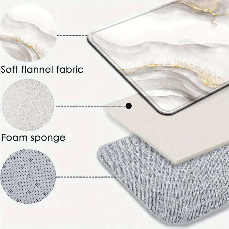 3-Piece White Marble Bathroom Mat Set