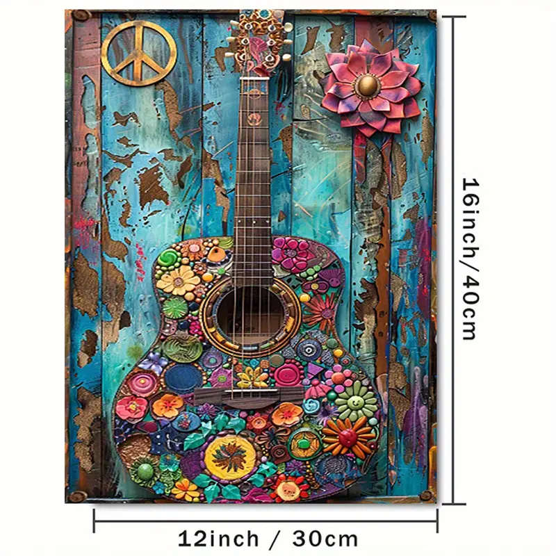 1pc Boho Chic Vintage Guitar Canvas Art Print Colorful Hippie Style Wall Decor Unframed Poster for H