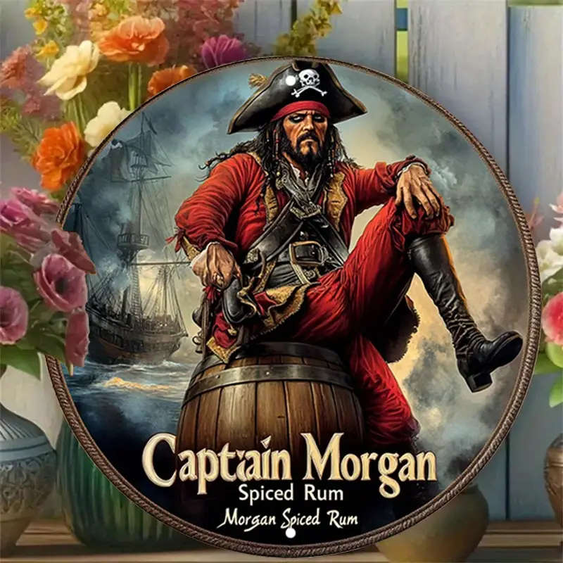 1pc Captain Morgan Spiced Rum Vintage Aluminum Sign Pirate Themed Wall Art 19.81x19.81cm Nautical De