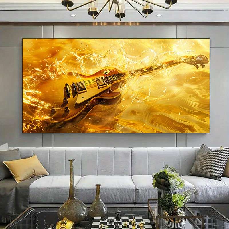 1pc  Vibrant Electric Guitar Flames Canvas Art 59.99cm x 119.99cm Frameless Modern Poster S