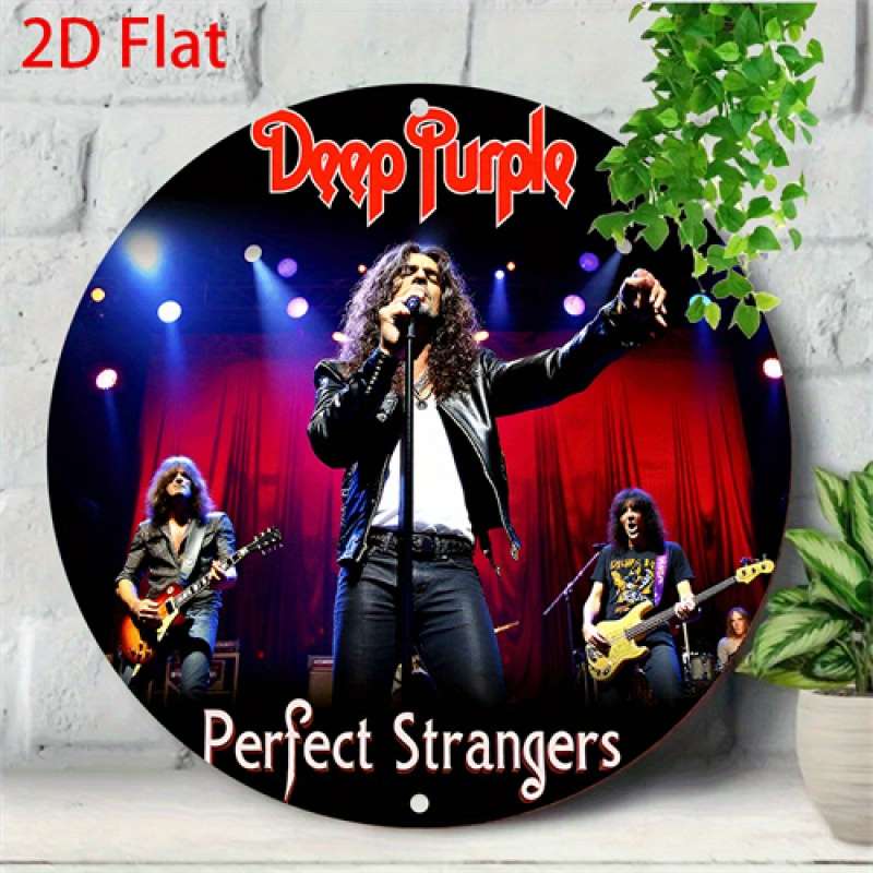 1pc  Deep Purple 2D Flat Metal Round Aluminum Sign Retro Wall Art with Band Members High-Defi
