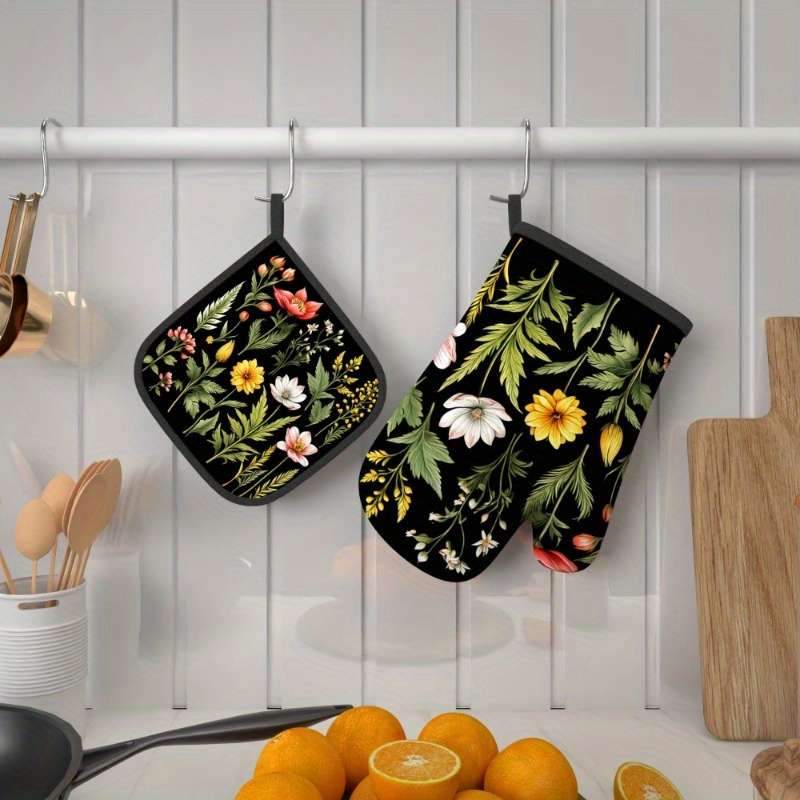 2pcs 26.92x17.02 cm Heat Resistant Oven Mitts And Potholders