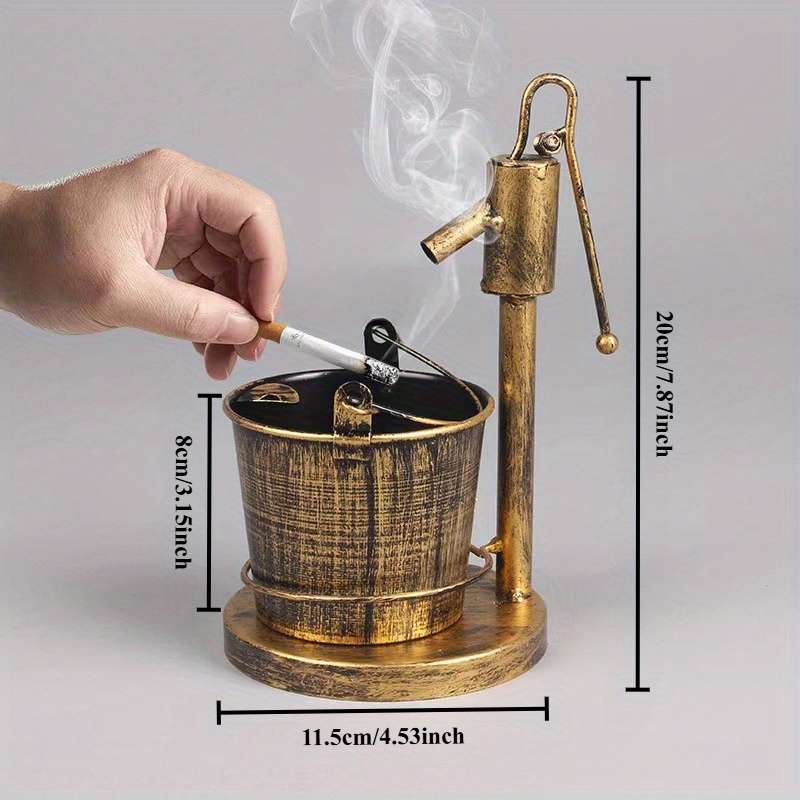 1pc Vintage European-Style Copper Ashtray with Faucet Design C Decorative Iron Art for Home Office