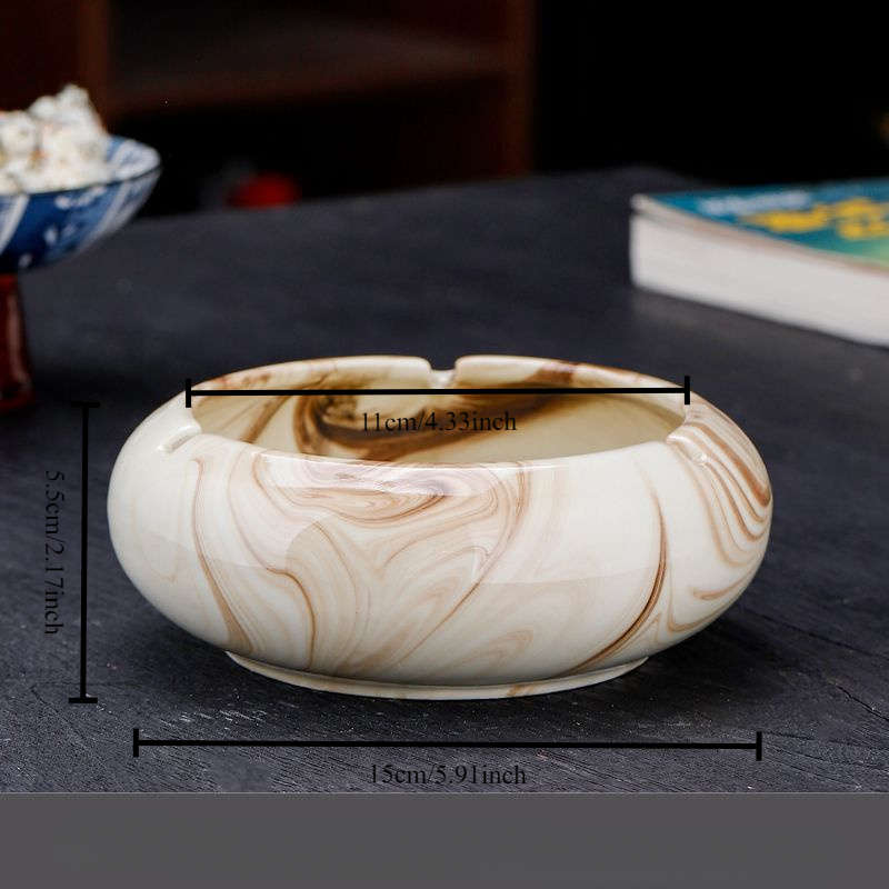 1pc Luxury Marbled Ceramic Ashtray Elegant White Brown and Beige Design with Glossy Finish Ide