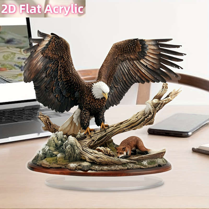 1pc 2D Flat   Boho Acrylic Eagle Decor with Mountain Forest Base Majestic Eagle Perched