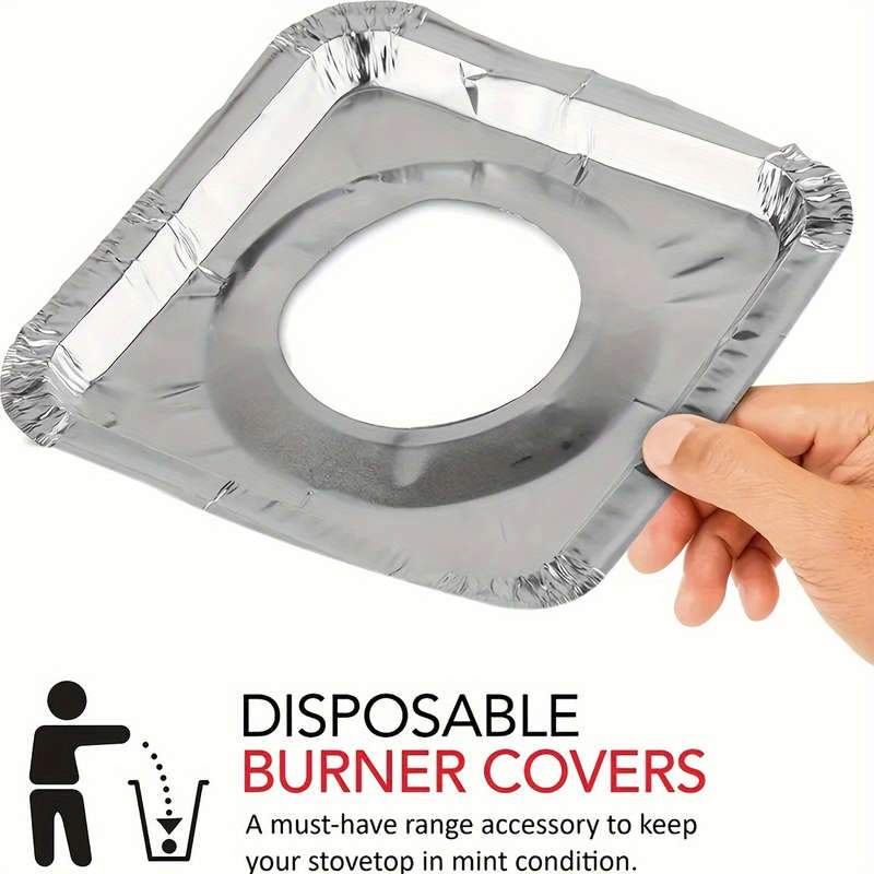 50pcs Disposable Aluminum Stove Burner Covers 8.5" Square Heat-Resistant Thick Kitchen Cook