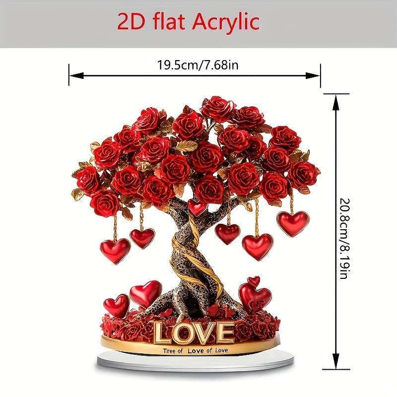 1pc 2D Flat An Elegant  Crystal Heart Rose Tree Decoration Designed in Bohemian Style with Crystal