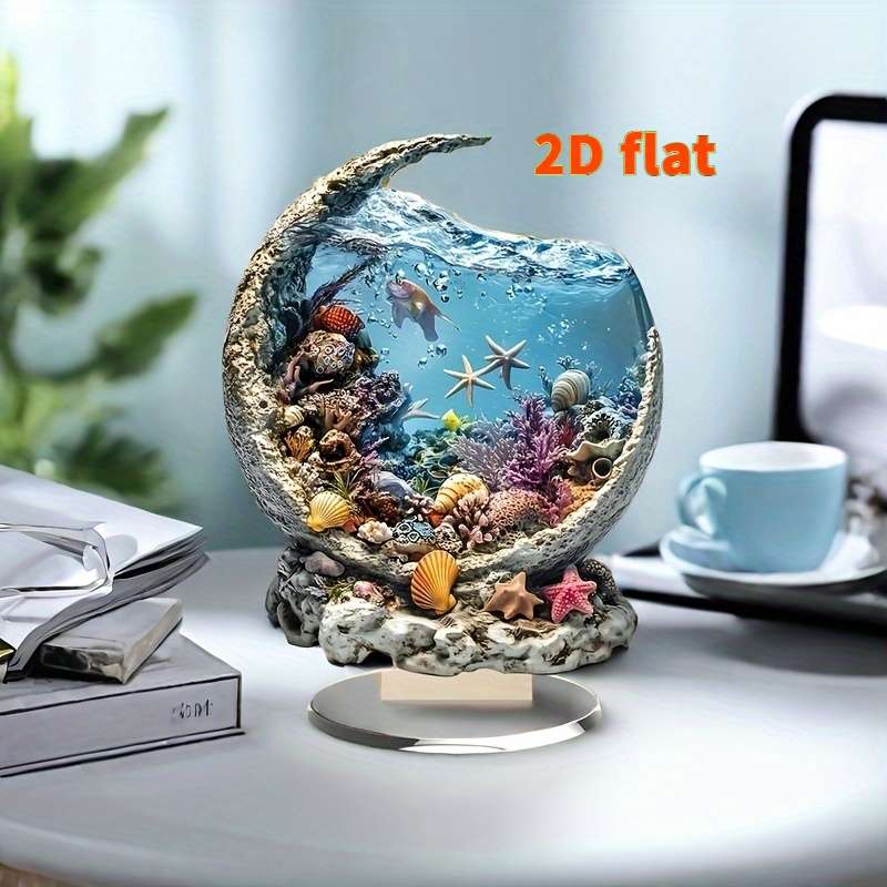 1pc 2D Flat   wave bohemian style acrylic aquarium desktop decor ornaments- suitable bedroom
