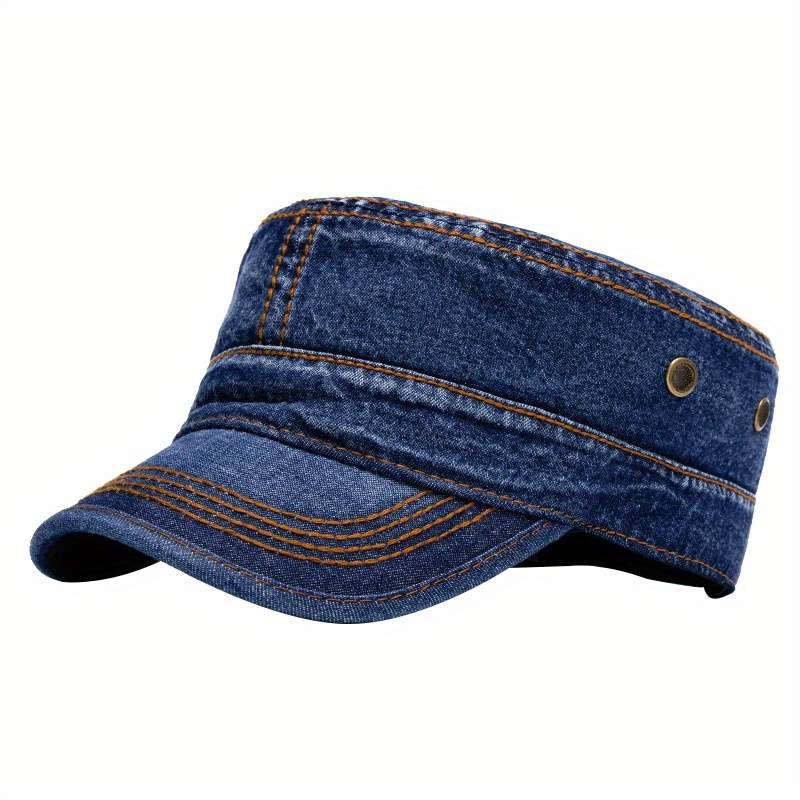 1pc Men'S and Women'S Stylish Denim Baseball Cap with Adjustable Snap Closure Cotton Blend Sun P