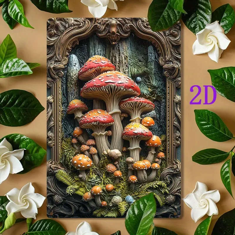 1pc Vibrant Oversized Mushroom Aluminum Wall Art Perfect for Bedrooms Home Offices Creative Spaces P