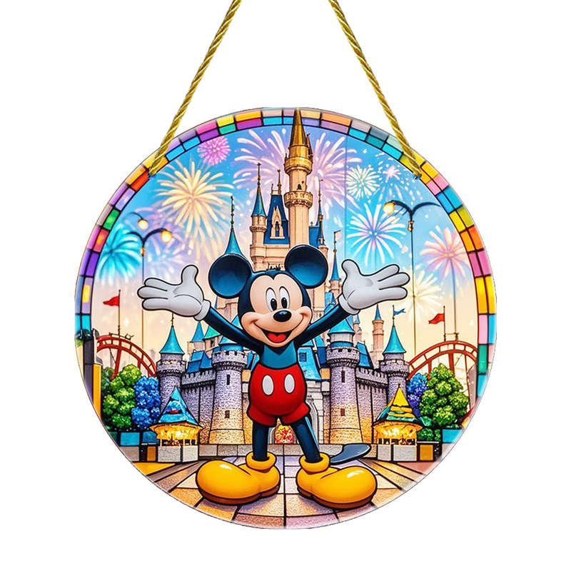 1pc 2D Flat  Gardening Light Catcher Mickey Theme Round Acrylic Suncatcher 5.91x5.91 Inch Staine