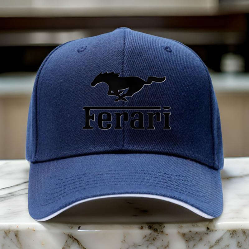 1pc Black Ferari Logo Golf Hip Hop Hat Adjustable Lightweight Breathable Sun Protection fo
