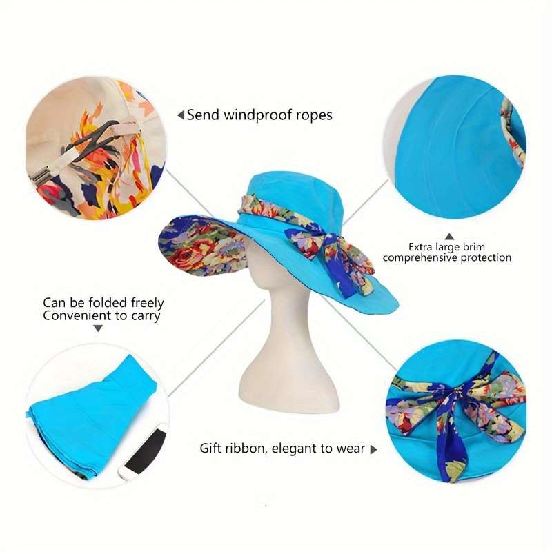 1pc Women'S Summer Beach Hat with Extra Large Brim Outdoor Vacation Travel Hiking Foldable Sun