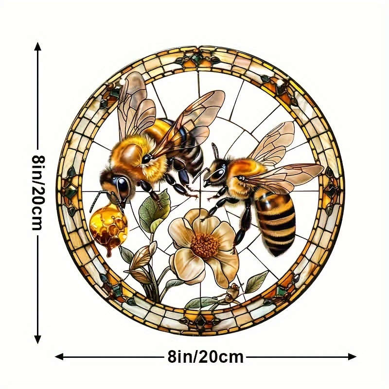 1pc 2D Flat  20.32cm Acrylic Bee and Flower Stained Glass-Style Suncatcher Vibrant Wall Hanging D