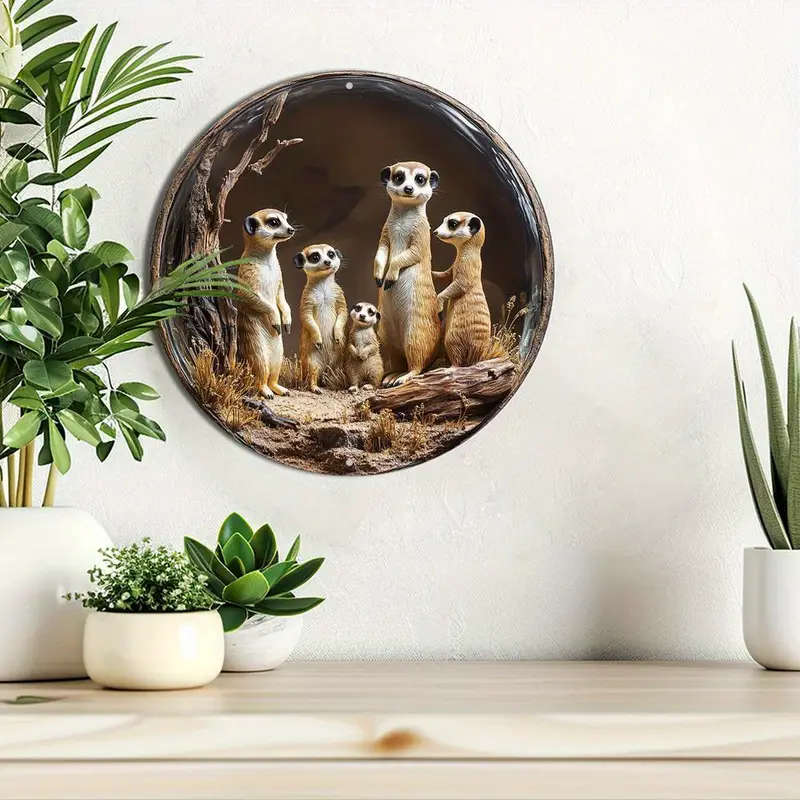 1pc Meerkat Family Metal Wall Art Sign Weather-Resistant Aluminum Decorative Plaque HD Printed Retro