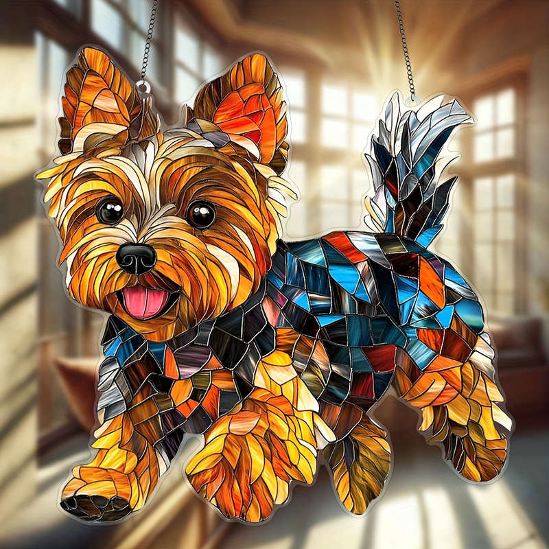 1pc 2D Flat  Printing 8" x 8" Acrylic Dog Ornament Colorful Yorkie Design Durable Wall Art for Wi