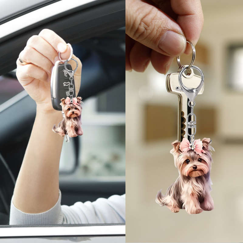 1pc 2D Flat  Adorable Yorkshire Acrylic Keychain Set  set Transparent Yorkshire Terrier Keyrin