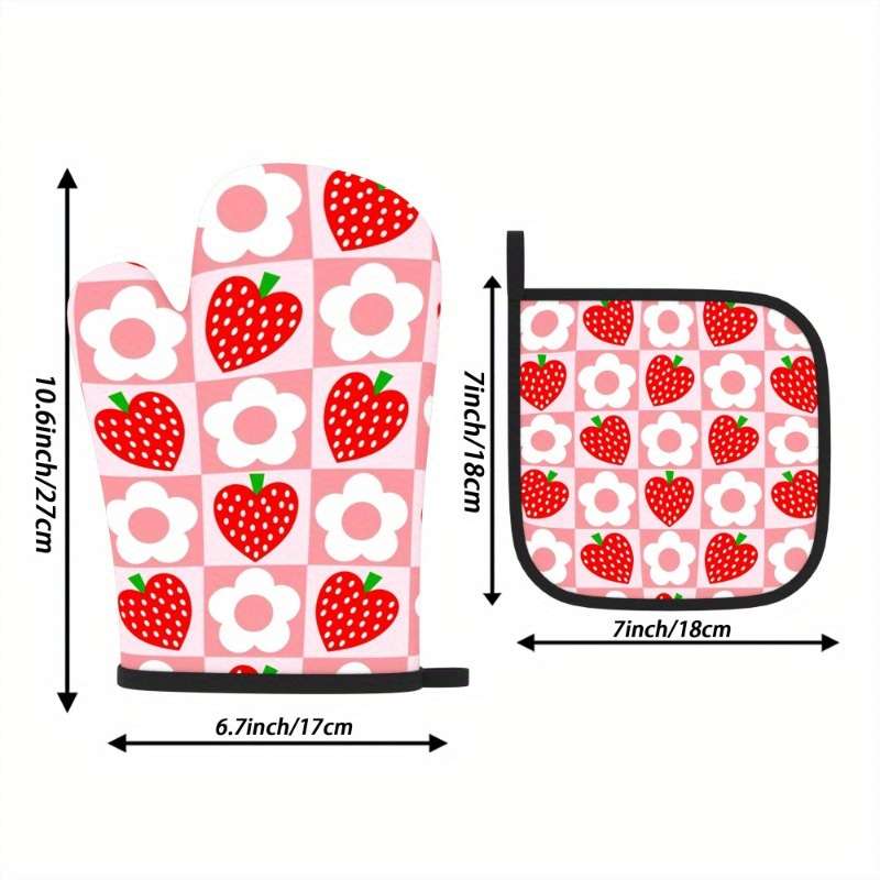 2pcs 26.92x17.02 cm Oven Mitts And Potholders Strawberry checkerboard Heat Resistant Oven Mitts