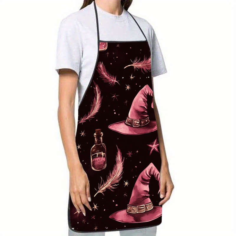 1pc Magic Hat Print Sleeveless Polyester Apron Perfect for Cooking Baking Kitchen Tasks