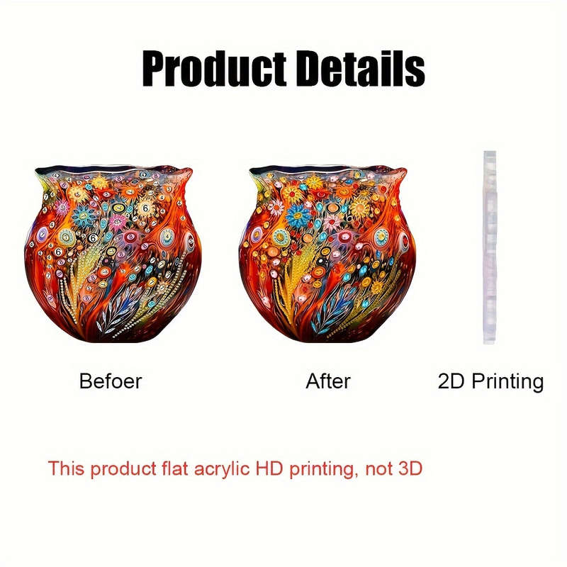 1pc 2D Flat  Vibrant Acrylic Flower Vase 7.9-Inch Irregular Diamond Shape  Wall Art Colorful