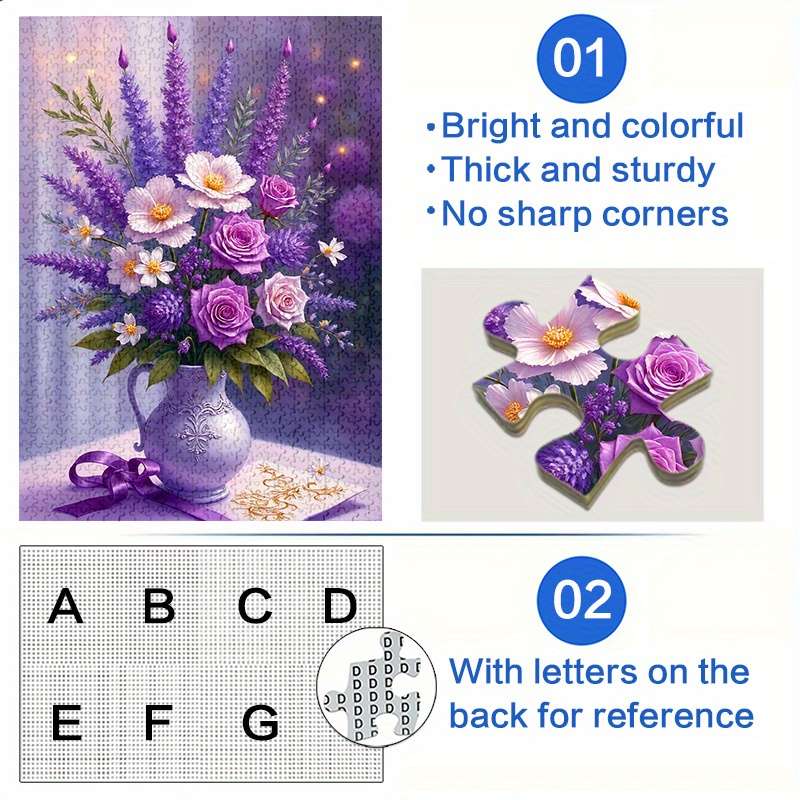 1000pcs Jigsaw Puzzle Purple Flower Vase Design Advanced Level Waterproof Scrat