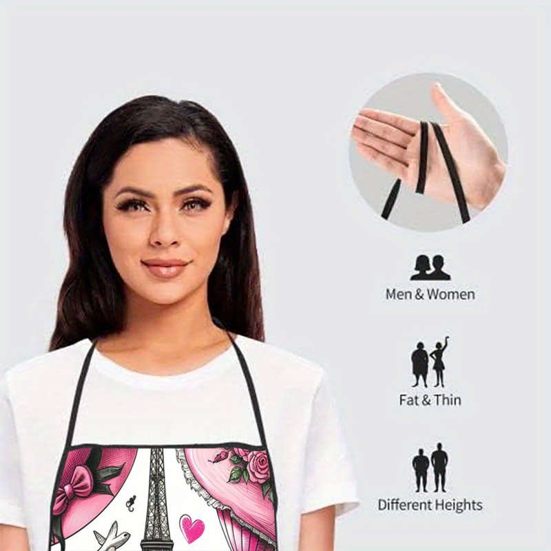 1pc Paris Theme Sleeveless Polyester Apron with Pink Accents Romantic Eiffel Tower Vintage B