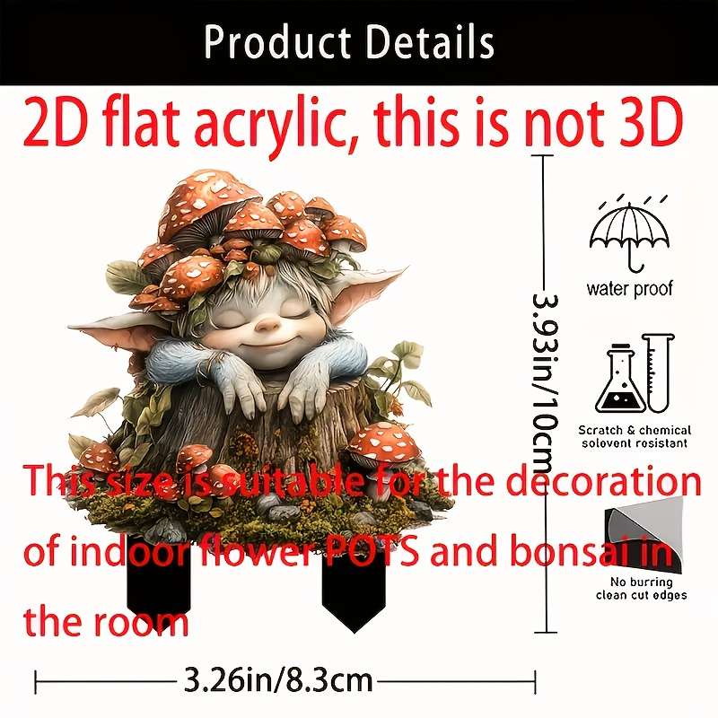 1pc 2D Flat  1 Art Deco Bohemian Garden Stand Mushroom Fairy  Plastic Ground Stand Outdoor Lawn