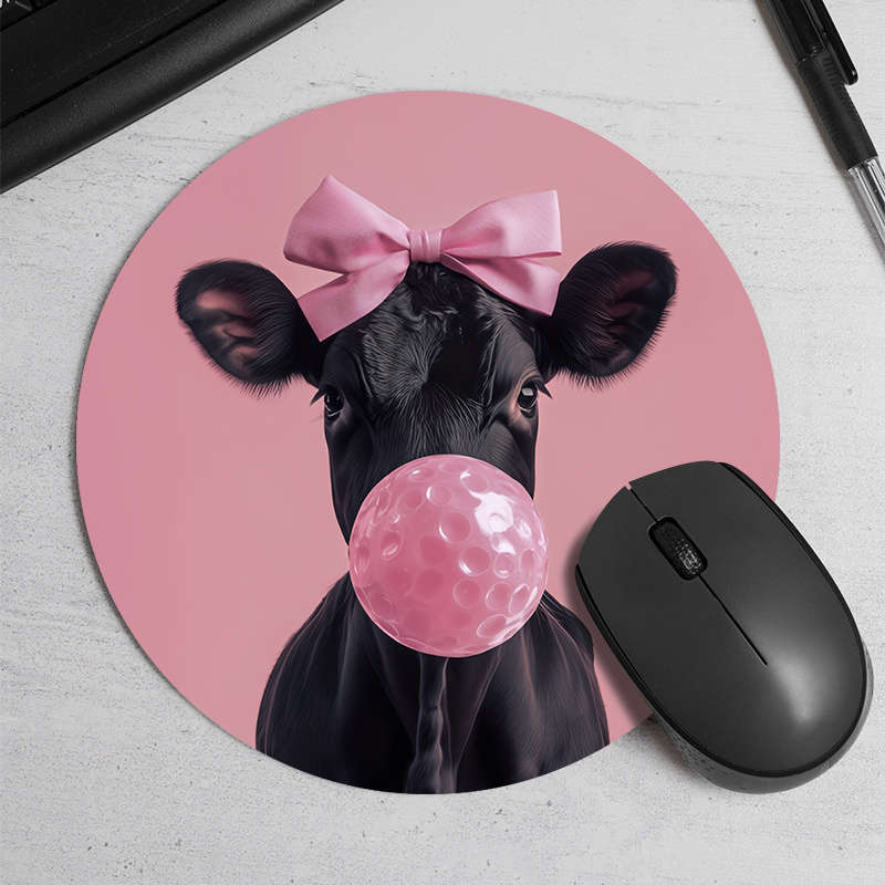 1pc Playful Pink Cow Gumball Design Mouse Pad Durable Comfortable Non-Slip Rubber