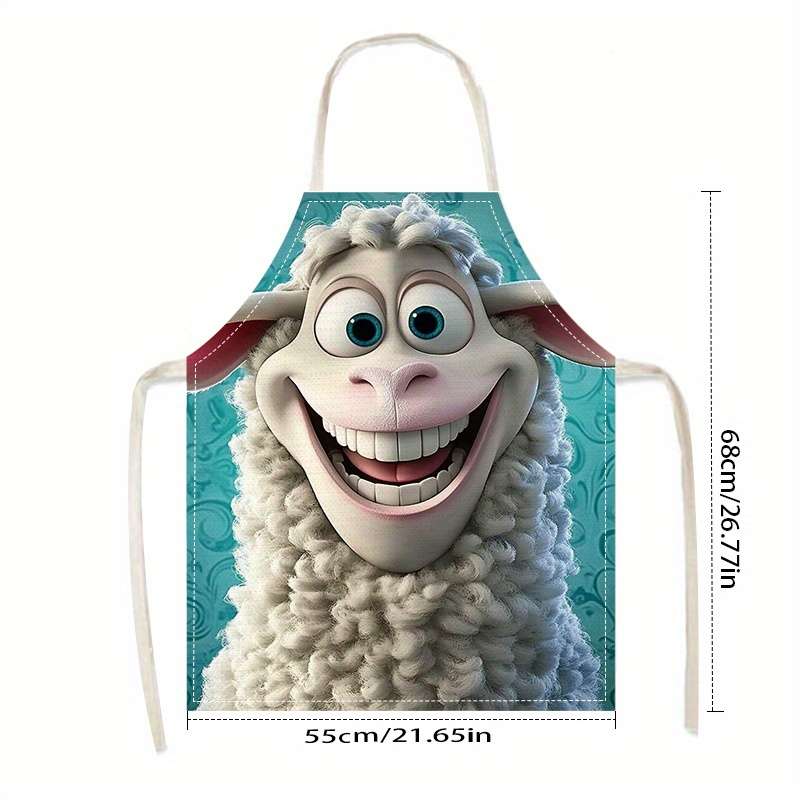 1pc Whimsical Sheep Cartoon Linen Apron Durable Lightweight   Ideal for Cooking Baking Gar