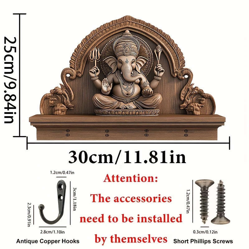 2D Flat One Piece Ganisa Minimalist Style Colorful Wooden Key Holder with Four Metal Hooks(30.0cm
