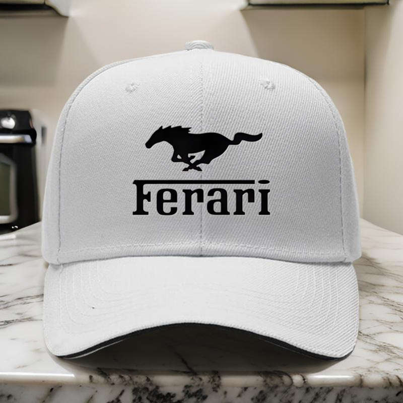 1pc Black Ferari Logo Golf Hip Hop Hat Adjustable Lightweight Breathable Sun Protection fo