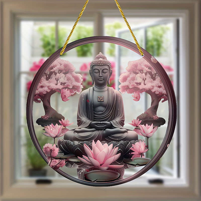 1pc 2D Flat   Classic Acrylic Buddha Wall Hanging Decorative Plaque with Pink for Lotus Sakur