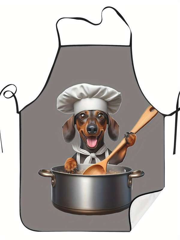1pc Funny Dachshund Chef Print Kitchen Apron High Quality Polyester Unisex Bib Apron for Cooking