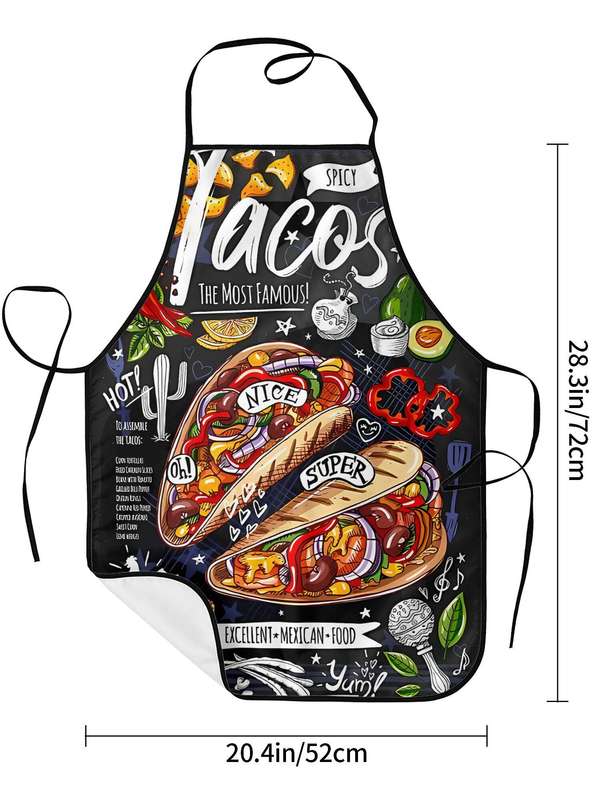 1pc Vintage Tacos Print Apron 100% Polyester Woven Fabric Patterned Cook's Apron for Restaurant