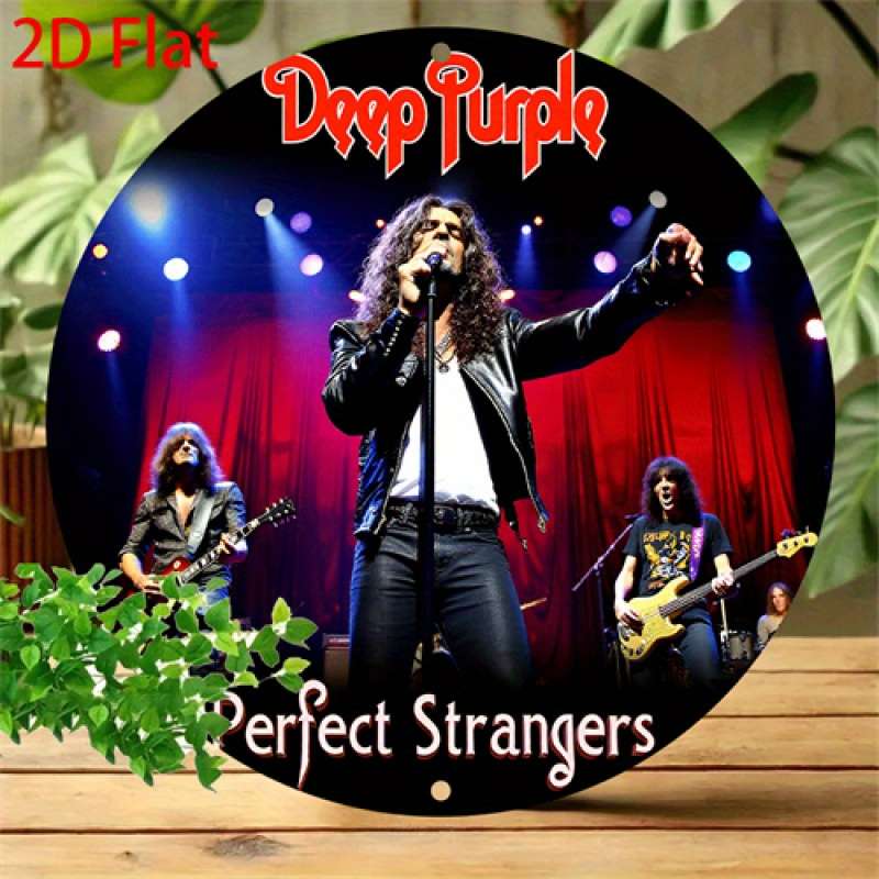 1pc  Deep Purple 2D Flat Metal Round Aluminum Sign Retro Wall Art with Band Members High-Defi