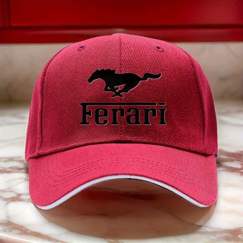 1pc Black Ferari Logo Golf Hip Hop Hat Adjustable Lightweight Breathable Sun Protection fo
