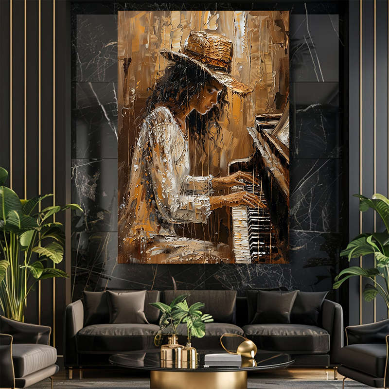 1pc 23.62x35.43in 60cmx90cm Frameless Modern Abstract Women Playing Piano Wall Art Canvas Paint
