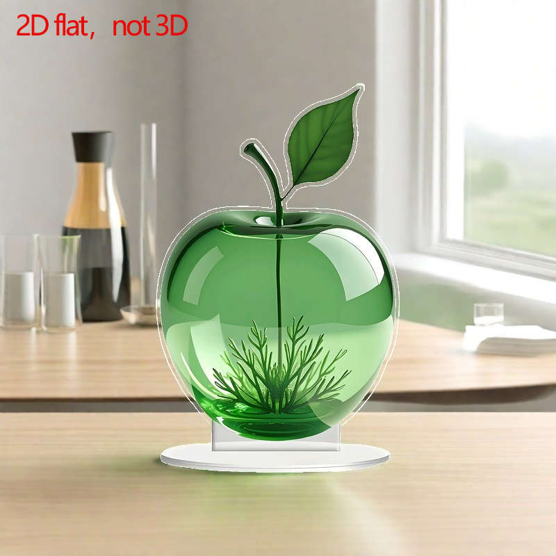 1pc 2D Flat   Acrylic Apple Ornament with Green Leaf Design Nordic Style Desk Decor for Office