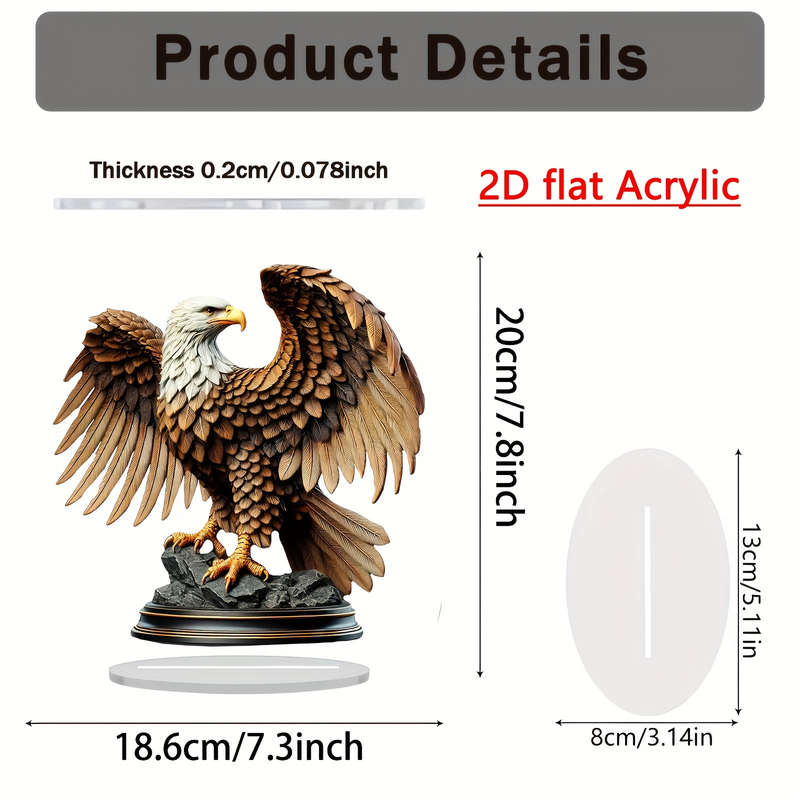1pc 2D Flat  A  Acrylic Tabletop Decoration of an Elegant Eagle Featuring a Stand a Vintage-Sty