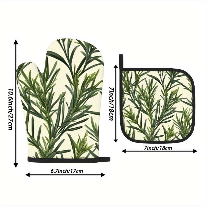 2pcs Botanical Print Oven Mitts Pot Holders Heat-Resistant 26.92x17.02cm Green Plant Desi