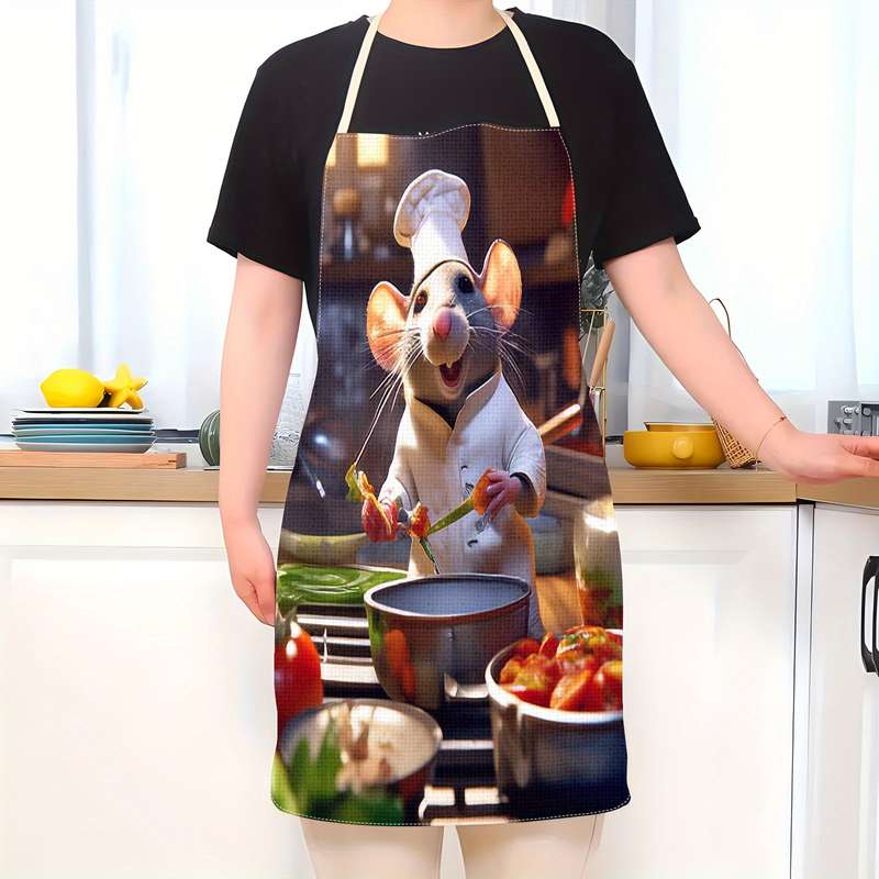 1pc Adjustable Chef Mouse Apron Durable Polyester Kitchen Bib with Cute Cartoon Mouse Cooking