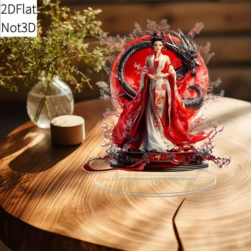 1pc 2D Flat   Acrylic Cheongsam Girl Figurine with Stand Vibrant Red White Traditional Chines