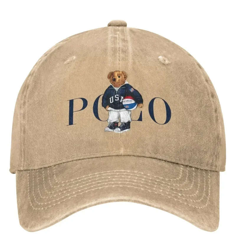1pc Kawaii Bear Polo Denim Baseball Cap Unisex Cotton Snapback Trucker Hat Adjustable Lightweight