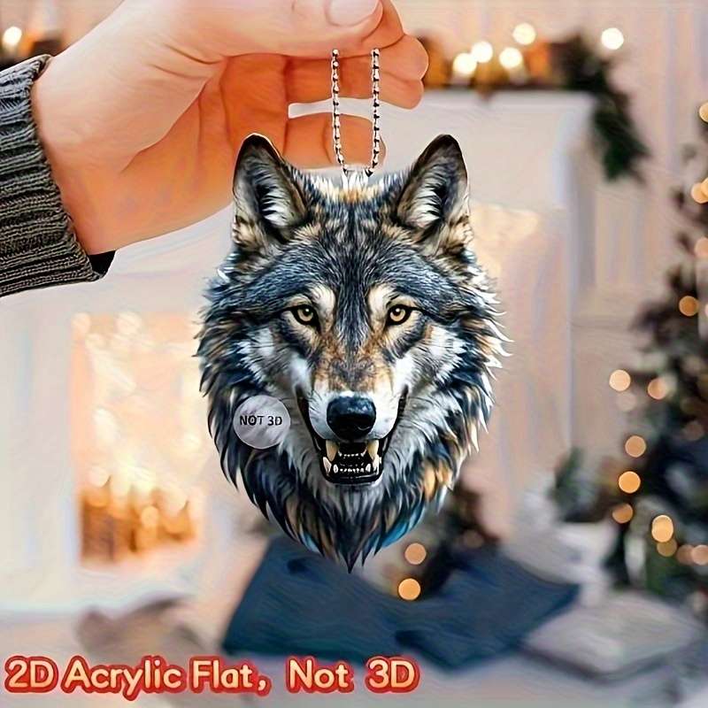 1pc 2D Flat  Unique  Wolf Head Acrylic Pendant Exquisite Fur and Eye Design Ideal for Car Rea