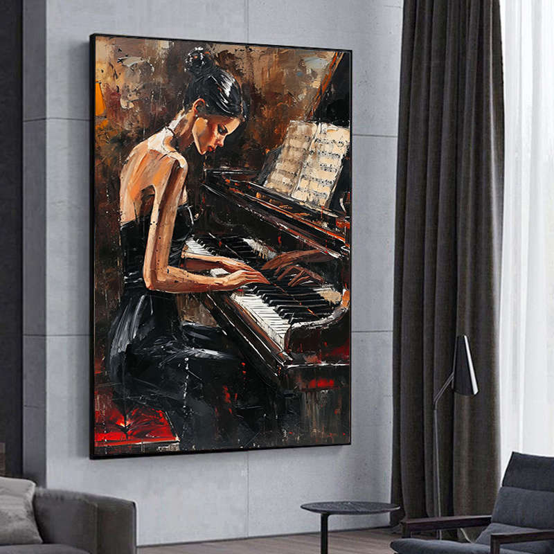 1pc  Modern Abstract Piano Player Canvas Art Print 79.98x119.99cm Frameless Wall Decor Large