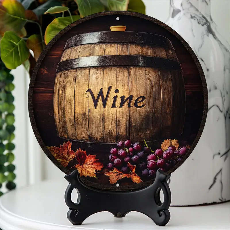 1pc 2D Round Aluminum Sign Featuring a Barrel Theme Perfect for Home Decor As a Hanging Ornament Sui