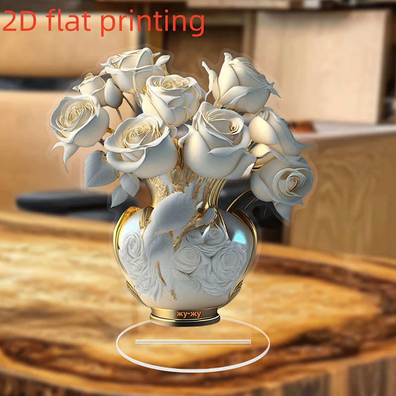 1pc 2D Flat  A  Acrylic White Rose Tabletop Decoration Measuring 18.01 cm by 16.69 cm a Versa