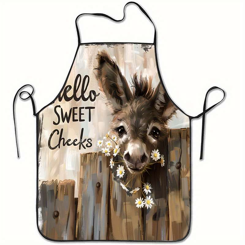 1pc Chic Donkey Print Sleeveless Polyester Apron for Cooking Baking Kitchen Use Durable Styl