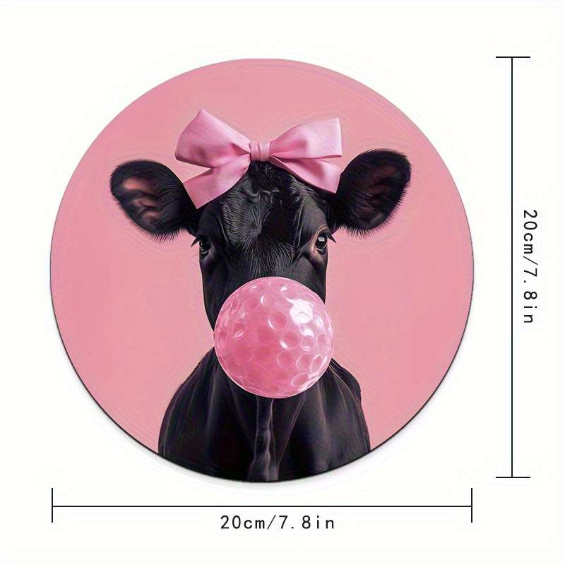 1pc Playful Pink Cow Gumball Design Mouse Pad Durable Comfortable Non-Slip Rubber