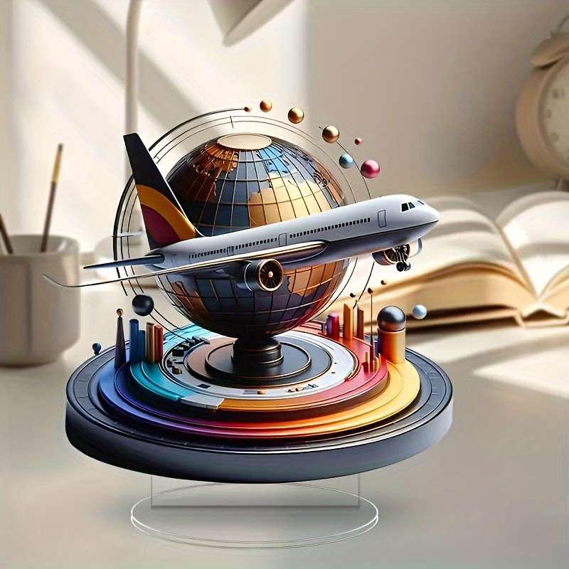 1pc 2D Flat  Modern Crystal Airplane Globe Desktop Decor Contemporary Acrylic